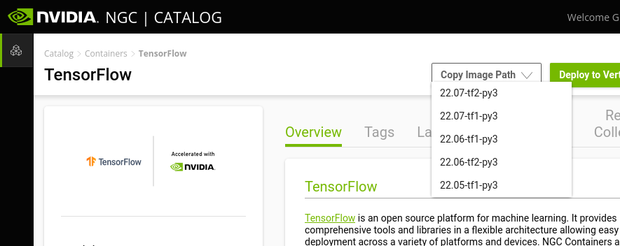 Screenshot of NGC TensorFlow page