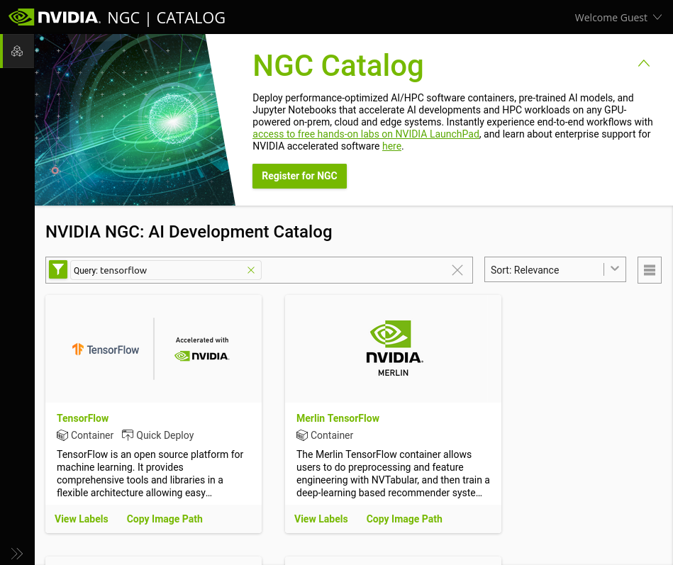 Screenshot of NGC website